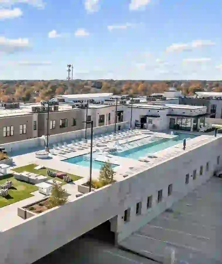 Student residents taking a selfie while in the Rooftop Pool